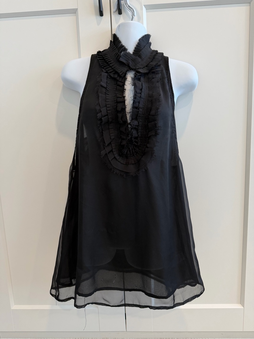 Elegant Black Ruffle-Trim Halter Camisole